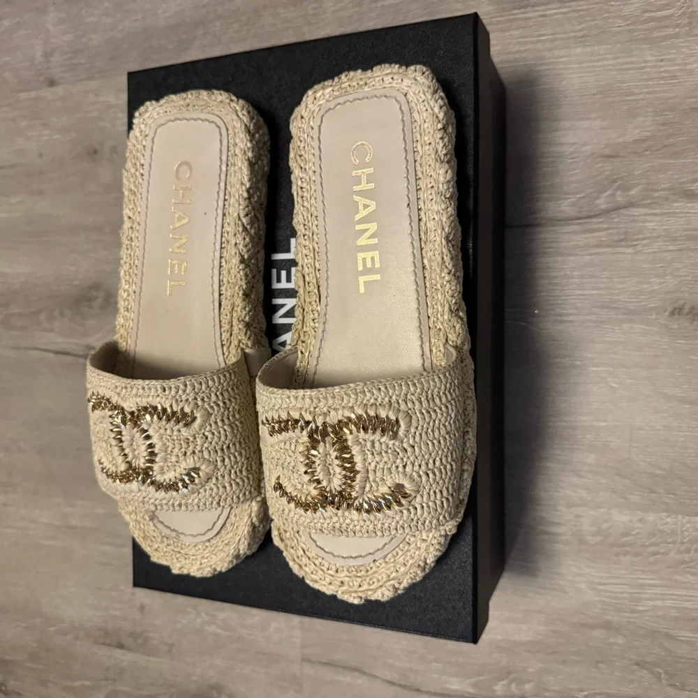 Chanel Beige Crochet Mules - Picture 6 of 8